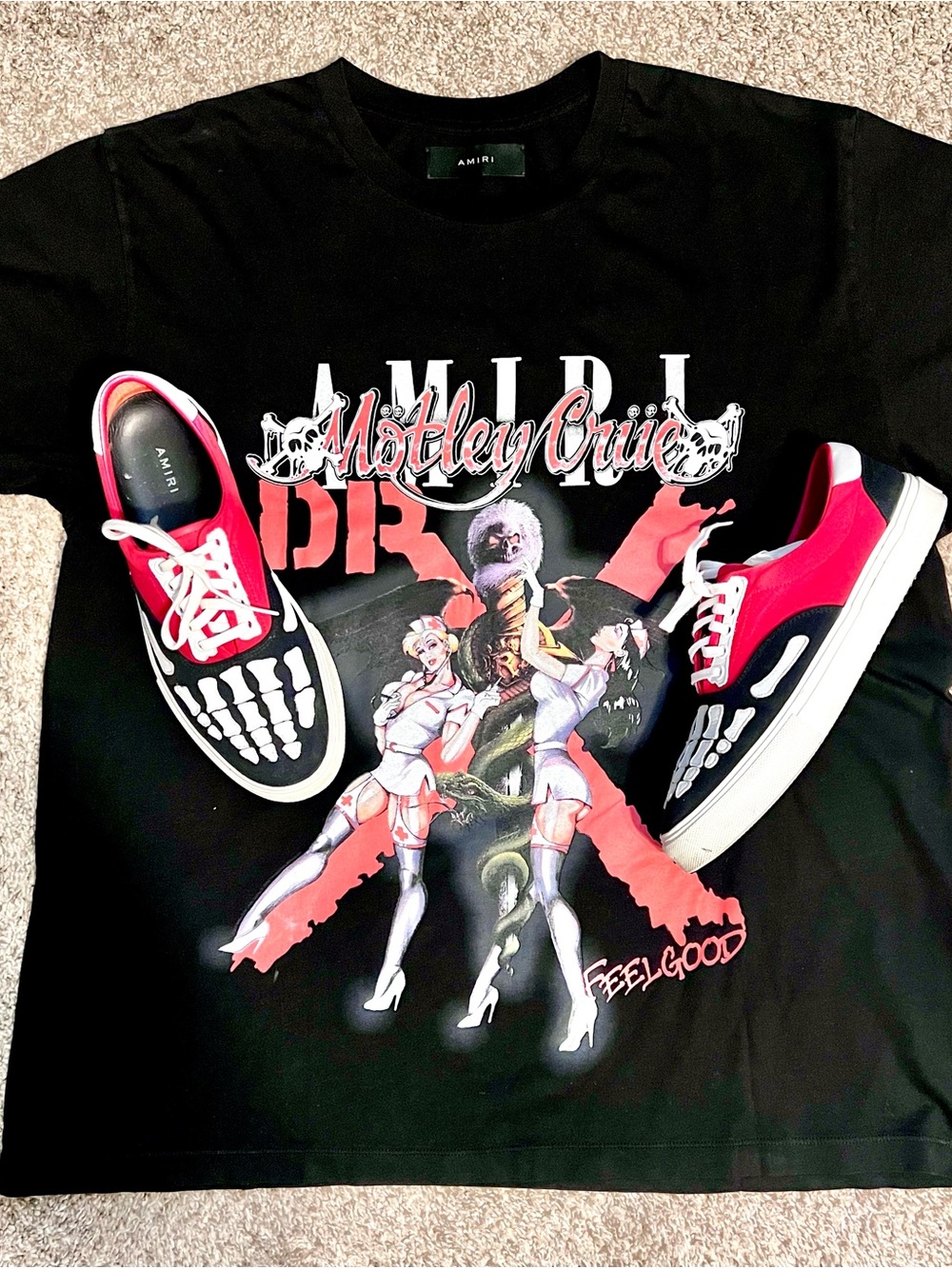 AMIRI Bones Skull Graphic Low-Top Skateboard Sneakers - Red & Black
